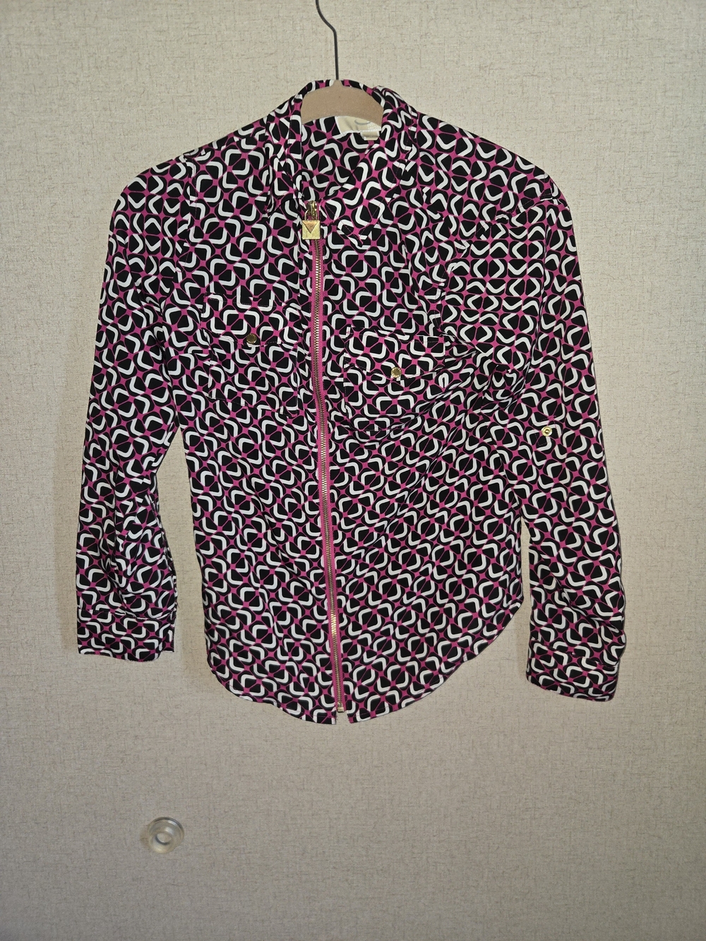 MICHAEL Michael Kors Black, Pink & White Geometric Utility Jacket Size P